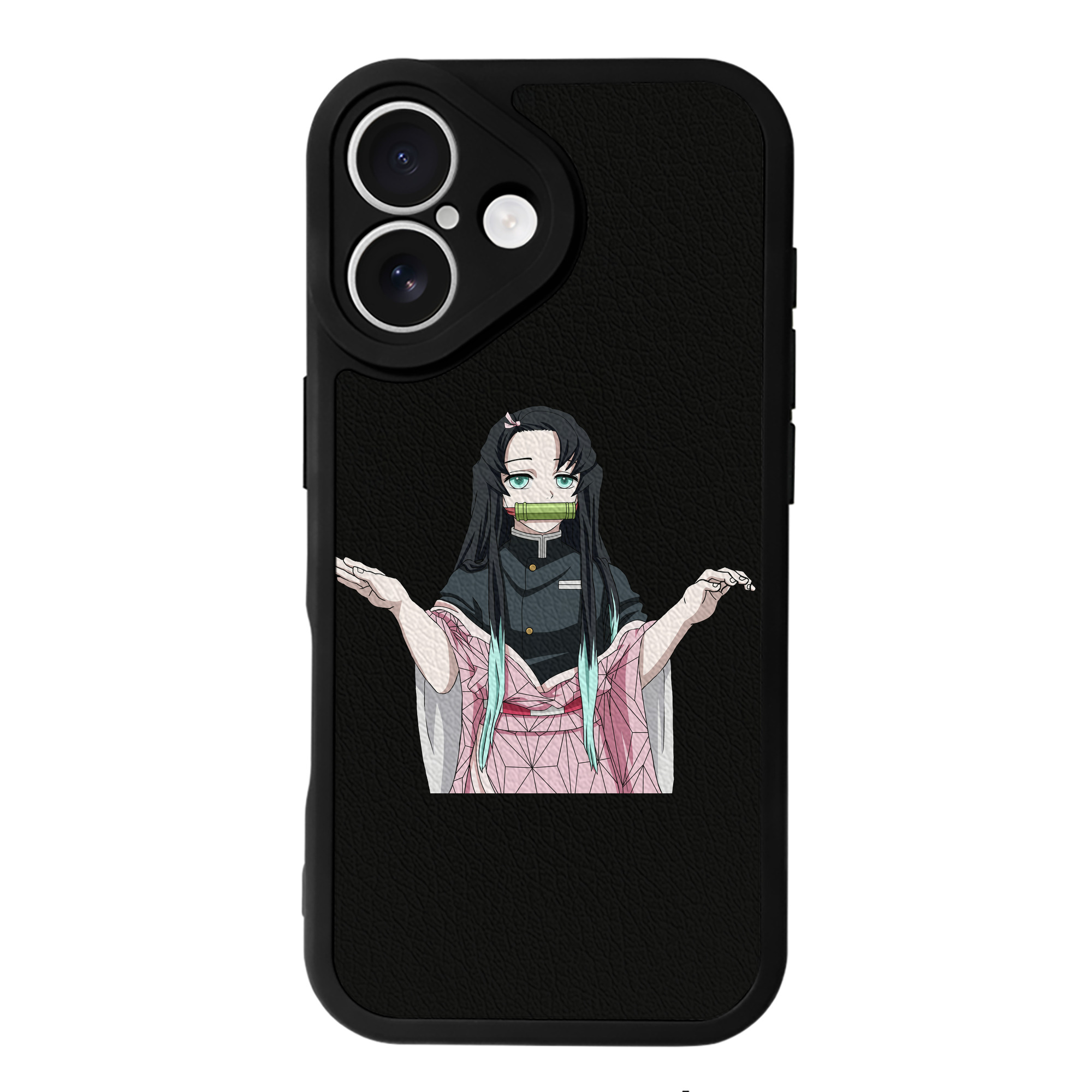 （画像用） 鬼滅の刃（きめつのやいば）竈門 禰󠄀豆子／かまど ねずこ Kamado Nezuko 【iPhone 16シリーズ対応】シリコンスマホケース（レザー調） 材質：シリコン